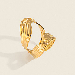 Chapado en Oro Real 18K Anillos abiertos de acero inoxidable irregulares para mujer, real 304 k chapado en oro, 18 mm, diámetro interior: 32.5 mm