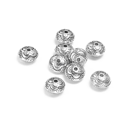 Античное Серебро CCB пластиковые шарики, RONDELLE с цветком, античное серебро, 10x6.5 мм, отверстие : 1.5 мм