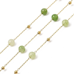Желто-Зеленый Ионное покрытие (ip) 304 звенья цепи из нержавеющей стали, с катушкой, с агатом, пайки, реальный 18 k позолоченный, желто-зеленый, 6 мм, золотые бусины: 3 мм, интервал между связями: 21.5мм, футы(10м)/рулон