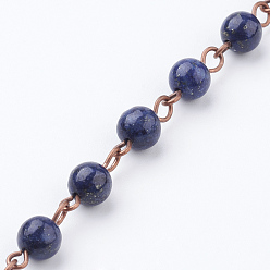 Ляпис-Лазурь Окрашенный натуральный лазури ручной работы из бисера, несварные, с красным медным тоном латунным штифтом, 39.3 дюйм, 1 м / прядь