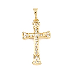 Прозрачный Латунные микро проложить кубического циркония подвески, крест очарование, долговечный, стойки покрытие, без свинца и без кадмия, реальный 18 k позолоченный, прозрачные, 28.5x17x3 мм, отверстие : 6x3 мм