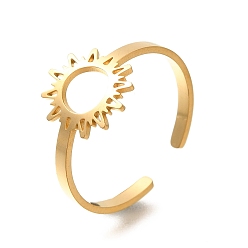 Настоящее золото 18K 304 кольца из нержавеющей стали для женщин, выдолбленные подсолнухи, реальный 18 k позолоченный, 12 мм, внутренний диаметр: 19.5 мм