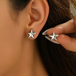 Нержавеющая Сталь Цвет 304 серьги-гвоздики из нержавеющей стали для женщин, звезда, цвет нержавеющей стали, 13.5x13 мм