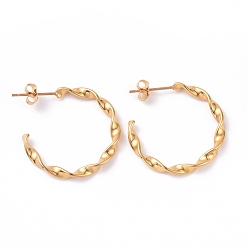 Золотой 201 Серьги-гвоздики из нержавеющей стали в форме волны С с вакуумным PVD-покрытием 304 Булавки из нержавеющей стали, полукруглые серьги для женщин, золотые, 26.5x26.5x3 мм, штифты : 0.8 мм