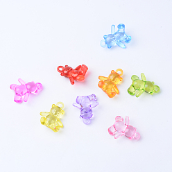Mixed Color Transparent Acrylic Pendants, Bear, Mixed Color, 38x34x20mm, Hole: 3.5mm, about 88pcs/500g
