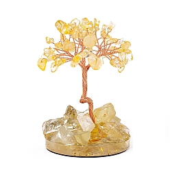 Цитрин Натуральные цитриновые чипсы Дерево жизни украшения, Медная проволока, энергетический камень фэн-шуй, подарок для женщин и мужчин, медитация, 60x90~100 мм