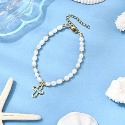 (52) Непрозрачная лаванда 304 браслеты с подвесками в виде полого креста из нержавеющей стали, Браслеты из круглых бусин из ракушечного жемчуга для женщин, разноцветные, 7-1/4 дюйм (18.4 см)