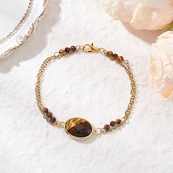 Тигровый глаз Многорядные браслеты из натурального тигрового глаза и немагнитного синтетического гематита, браслеты для женщин, овальные, с 304 кабельными цепочками из нержавеющей стали, 8-1/8 дюйм (20.5 см)