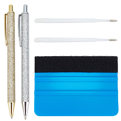 Mixed Color 5Pcs 3 Styles Gold Powder Press Ballpoint Pen, with Exhaust Pen Refill & PP Plastic Squeegee, Mixed Color, Ballpoint Pen: 1pc/color, 2color, 2pcs