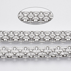 Нержавеющая Сталь Устойчивы к потускнению 304 сетчатые цепи из нержавеющей стали, с катушкой, несваренный текстурированный, цвет нержавеющей стали, большая ссылка: 13.5x7x1.5мм, маленькая ссылка: 9x6x3мм, около 16.4 футов (5 м) / рулон