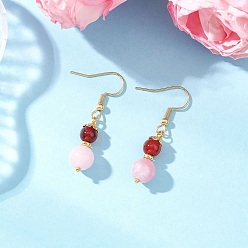 Золотой Круглые серьги-подвески из натурального кварца и сердолика, с 304 крючками для сережек из нержавеющей стали и латунными бусинами, золотые, 39x8.5 мм