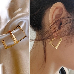 Golden Alloy Earrings for Women, with 925 Sterling Silver Pins, Golden, 18x12mm