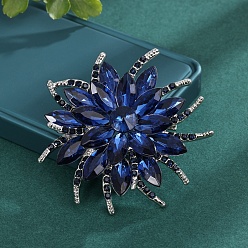 Полуночно-синий Брошь из блестящего сплава со стеклянными булавками для женщин и девочек, цветок, темно-синий, 63 мм