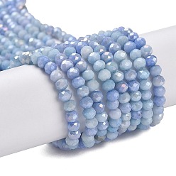 Cornflower Blue Faceted Electroplated Glass Beads Strands, AB Color Plated, Rondelle, Cornflower Blue, 4x3mm, Hole: 0.9mm, about 112pcs/strand, 16.14''(41cm)