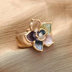 Цветок Кольца из цинкового сплава и эмали для женщин, золотые, цветок, 22x21.5 мм, внутренний диаметр: 19 мм