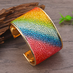 Радуга Цветные железные браслеты-манжеты с узором из страз для женщин, золотой свет, радуга, внутренний диаметр: 2-1/2 дюйм (6.2 см), 48 мм