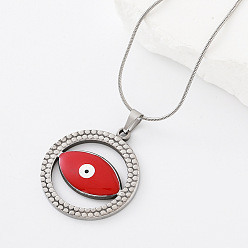 Roja 304 Collares con colgante de ojo turco de acero inoxidable esmaltado para mujer, color acero inoxidable, rojo, 15.75 pulgada (40 cm)