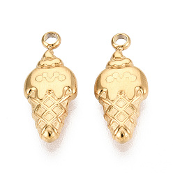 Настоящее золото 18K 304 подвески из нержавеющей стали, ионное покрытие (ip), очарование мороженого, реальный 18 k позолоченный, 18x8x3 мм, отверстие : 1.8 мм