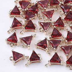 Красный Прозрачные стеклянные соединители звеньев, с латунной фурнитурой , граненые, треугольные, золотой свет, красные, 11x8x5 мм, отверстие : 1 мм