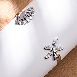 Платина Латунные браслеты с открытыми манжетами для женщин, морская звезда и форма раковины, платина, внутренний диаметр: 2-1/8 дюйм (5.5 см)