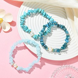 Смешанные камни 3шт. 3 Варианты дизайна: браслеты из натуральных и синтетических смешанных драгоценных камней и натурального культивированного пресноводного жемчуга, эластичные, для женщин, внутренний диаметр: 2.13 дюйм (5.4 см) 1 шт./стиль