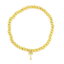 Letter T Латунные подвески браслеты, реальный 18 k позолоченный, Письмо T, 0.16 дюйм (0.4 см), внутренний диаметр: 2.17 дюйм (5.5 см), Кулон : 10~10.5x2.5~8 мм