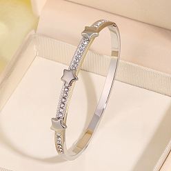 Звезда 304 Женские браслеты-кольца из нержавеющей стали с кристаллами и стразами, цвет нержавеющей стали, звезда, внутренний диаметр: 2.36 дюйм (6 см)