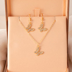 Бабочка Ожерелья с подвесками из сплава и стразами и наборы серег-подвесок для женщин, бабочка, Ожерелье: 400 mm