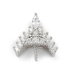 Платина 925 подвеска-корона из стерлингового серебра с прозрачными кубическими цирконами, за половину пробурено бисера, родий, с печатью 925, платина, 13x11.5x5.5 мм, отверстие : 3x2 мм, штифты : 5x1 мм