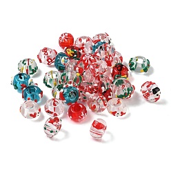 (52) Непрозрачная лаванда Рождественские стеклянные европейские бусины, с эмалью, бусины с большим отверстием, рондель со смешанным узором, разноцветные, 15~17x9.5 мм, отверстие : 6 мм