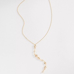 Прозрачный Латунные ожерелья с инкрустацией кубическим цирконием, геометрическим узором «конский глаз», плоскими круглыми Y-образными подвесками для женщин., золотые, прозрачные, 17.72 дюйм (45 см)