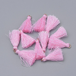 Бледно-Розовый Украшения полиэстер кисточкой, С несварными железными прыжковыми кольцами, золотые, розовый жемчуг, 26 мм, отверстие : 4 мм