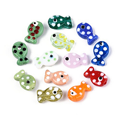 (52) Непрозрачная лаванда Бусы лэмпворк ручной работы, рыба с точкой, разноцветные, 19~20.5x12.5~13x7~10 мм, отверстие : 1~1.5 мм, около 14~15 шт / нитка, 11.02~11.81 дюйм (28~30 см)