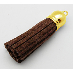 Coconut Brown Golden Brass Suede Tassels for Cell Phone Straps Making, Coconut Brown, 55~65x12mm, Hole: 1.5mm