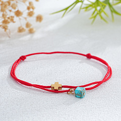 Красный Синтетические бирюзовые браслеты из бисера, регулируемые браслеты из плетеного шнура из полиэстера для женщин, куб и крест, с латунным, красные, 11.02 дюйм (28 см)