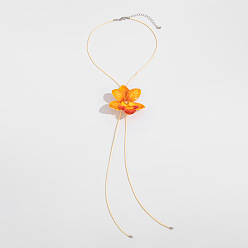 Оранжевый Кулон в виде цветка из ткани, цепочка из искусственной кожи с вощеным шнуром и кисточкой., платина, оранжевые, 16.14 дюйм (41 см)