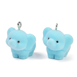 Слон Кулоны из флокированной смолы, с железной платиной петлей, слон, 22.5x20x23 мм, отверстие : 2 мм