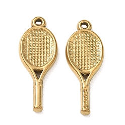 Real 18K Gold Plated 304 Stainless Steel Pendants, Tennis Racket Charms, Ion Plating(IP), Real 18K Gold Plated, 26x10x3mm, Hole: 1.2mm