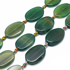 Светло-зеленый Коричневый Природный агат бисер нитей, окрашенная и подогревом, овальные, оливковый, 35~37x24~27x5~8 мм, отверстие : 2~2.5 мм, около 9 шт / нитка, 15.9 дюйм (40.5 см)