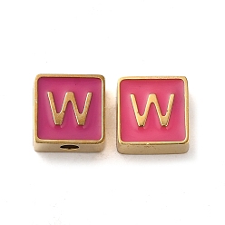 Letter W 304 aus Stahl-Email-Perlen, echt 14 k vergoldet, Quadrat mit Buchstaben, Buchstabe w, 8x8x4 mm, Bohrung: 2 mm