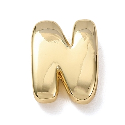 Letter N Латунные бусины, долговечный, стойки покрытие, без свинца и без кадмия, реальный 18 k позолоченный, Письмо N, 21x16x7 мм, отверстие : 18x4 мм