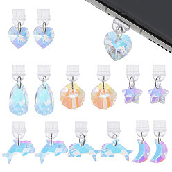 Прозрачный АВ 14шт 7 стили пластиковые мобильные пылезащитные заглушки, со стеклянными подвесками, разнообразные, ясно AB, 22~35 мм, 2 шт / стиль