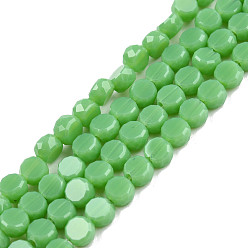 Средний Морско-зеленый Непрозрачные сплошные цветные стеклянные бусины, граненые, плоско-круглые, средний морской зеленый, 4x2.5 мм, отверстие : 0.8 мм, около 148~149 шт / нитка, 21.85 дюйм ~ 22.64 дюйм (55.5~57.5 см)