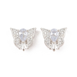 Серебро Стойки обшивки латунь микро проложить кубического циркония бусы, долговечный, без свинца и без кадмия, бабочка со слезой, серебряные, 10.5x12x6.5 мм, отверстие : 1.8 мм