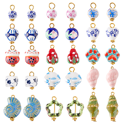(52) Непрозрачная лаванда 30шт 15 стильные фарфоровые подвески ручной работы, с железной фурнитурой, разноцветные, 14~26.7x8.7~17.5 мм, отверстие : 3.7 мм, 2 шт / стиль