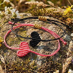 Color mezclado 2Pulseras de hilo trenzado de poliéster tejido a mano con forma de corazón, Pulseras de cordón de amistad ajustables para parejas, para mujeres y hombres., color mezclado, 11.02 pulgada (28 cm)