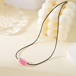 Ярко-Розовый Рыба фарфоровый кулон ожерелья из черного воскового шнура, ярко-розовый, 15.75~23.62 дюйм (40~60 см)