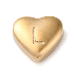 Letter L 201 Stainless Steel Beads, Golden, Heart, Letter L, 7x8x3.5mm, Hole: 1.5mm