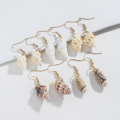 (52) Непрозрачная лаванда 5 пары серег-подвесок из натуральных ракушек в стиле бохо, формы раковины, золотые, разноцветные, 42~50 мм