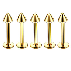 Золотой 304 конусные лабреты из нержавеющей стали с внутренней резьбой для женщин и мужчин, золотые, штифты : 1.2x10 мм, Руководитель: 3 mm